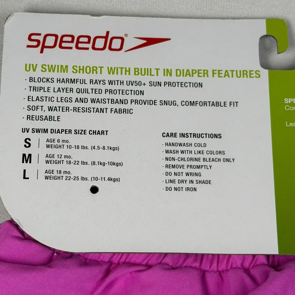 Speedo Kids UV Swim Short with Built In Diaper Pink Size‎ L 18 Months UV50+ New